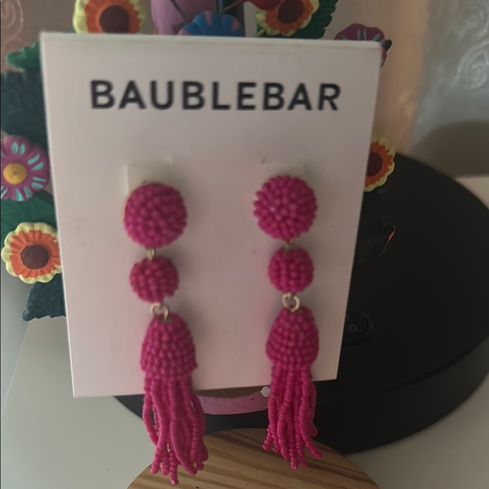 BaubleBar Pink Beaded Tassel Earrings